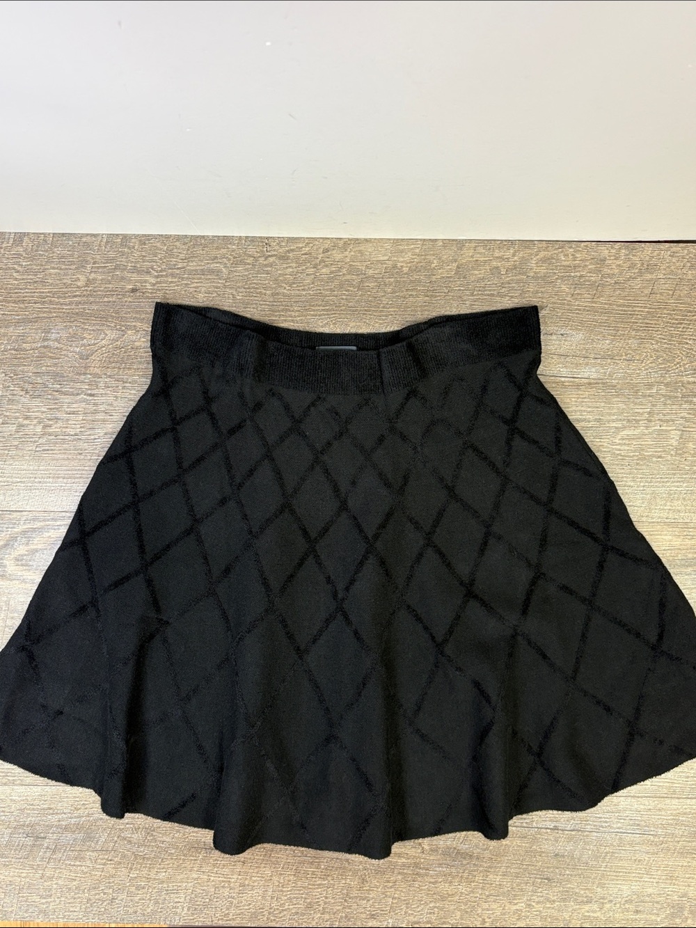 Maeve by Anthropologie Black Textured Diamond Knit Flare Skirt XL